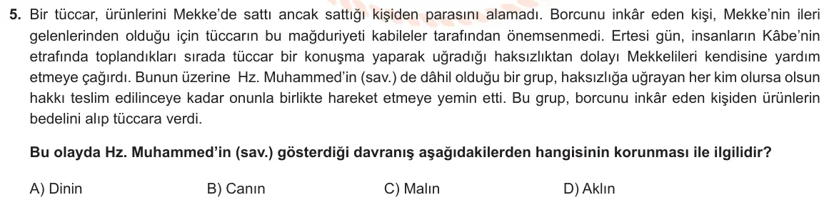LGS Örnek Soruları Nisan 2021 Sözel Din Kültürü ve Ahlak Bilgisi 5. Soru görseli