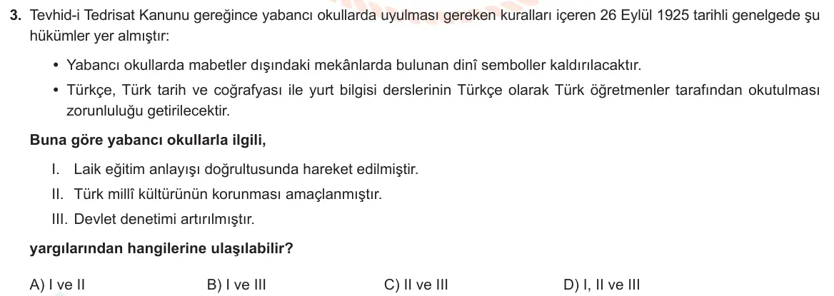 LGS Örnek Soruları Nisan 2021 Sözel T.C. İnkılap Tarihi ve Atatürkçülük 3. Soru görseli