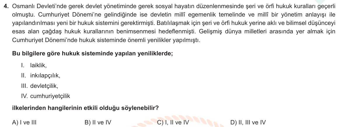 LGS Örnek Soruları Nisan 2021 Sözel T.C. İnkılap Tarihi ve Atatürkçülük 4. Soru görseli