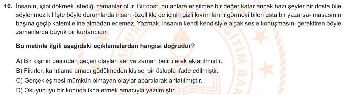 LGS Örnek Soruları Nisan 2021 Sözel Türkçe 10. Soru görseli
