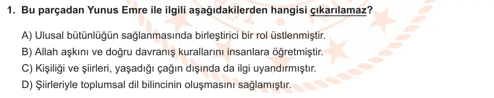 LGS Örnek Soruları Nisan 2021 Sözel Türkçe 1. Soru görseli