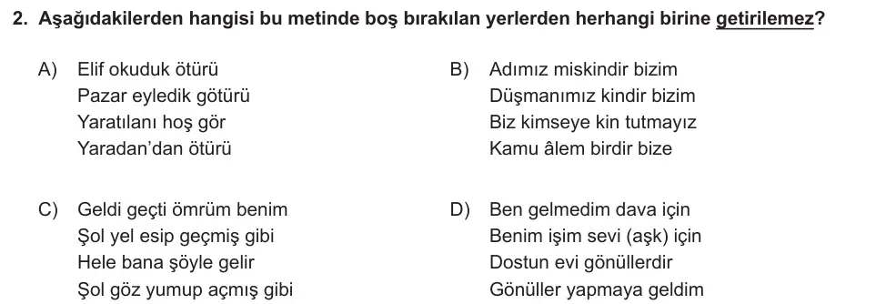 LGS Örnek Soruları Nisan 2021 Sözel Türkçe 2. Soru görseli