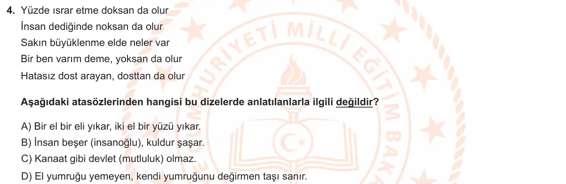 LGS Örnek Soruları Nisan 2021 Sözel Türkçe 4. Soru görseli