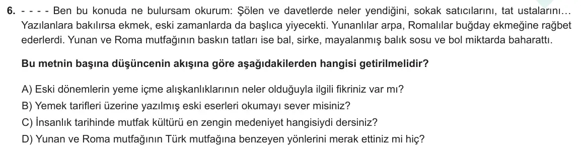 LGS Örnek Soruları Nisan 2021 Sözel Türkçe 6. Soru görseli