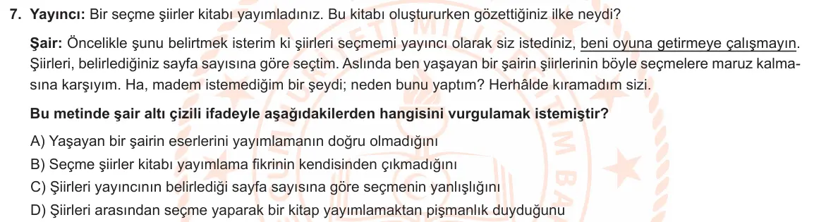 LGS Örnek Soruları Nisan 2021 Sözel Türkçe 7. Soru görseli