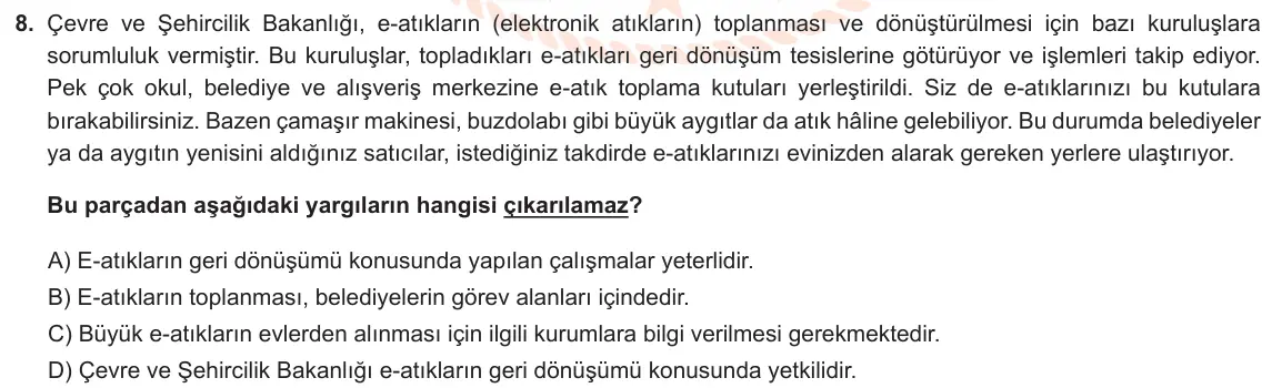 LGS Örnek Soruları Nisan 2021 Sözel Türkçe 8. Soru görseli