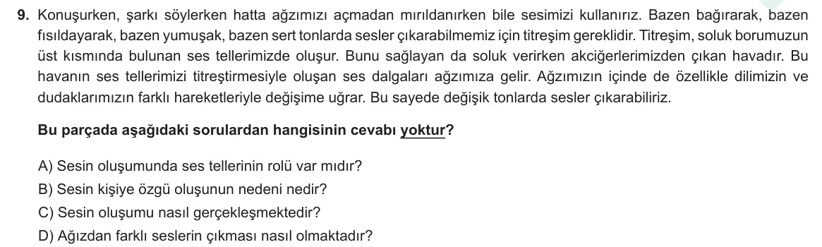 LGS Örnek Soruları Nisan 2021 Sözel Türkçe 9. Soru görseli