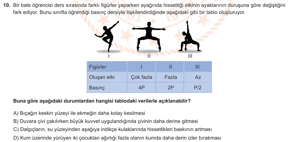 LGS Örnek Soruları Ocak 2021 Sayısal Fen Bilimleri 10. Soru görseli