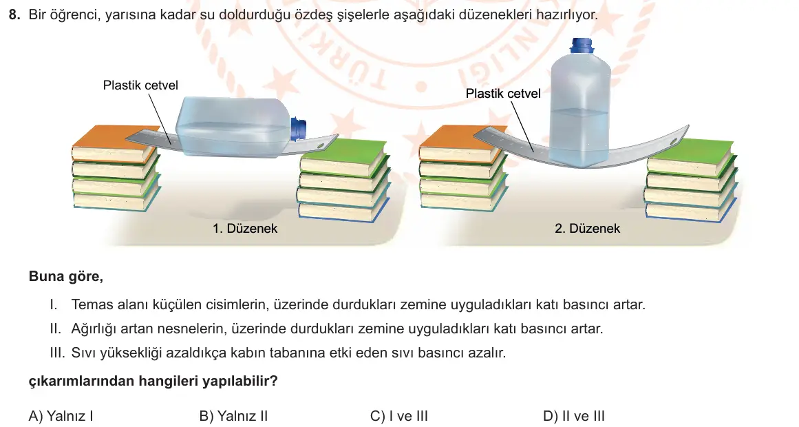 LGS Örnek Soruları Ocak 2021 Sayısal Fen Bilimleri 8. Soru görseli