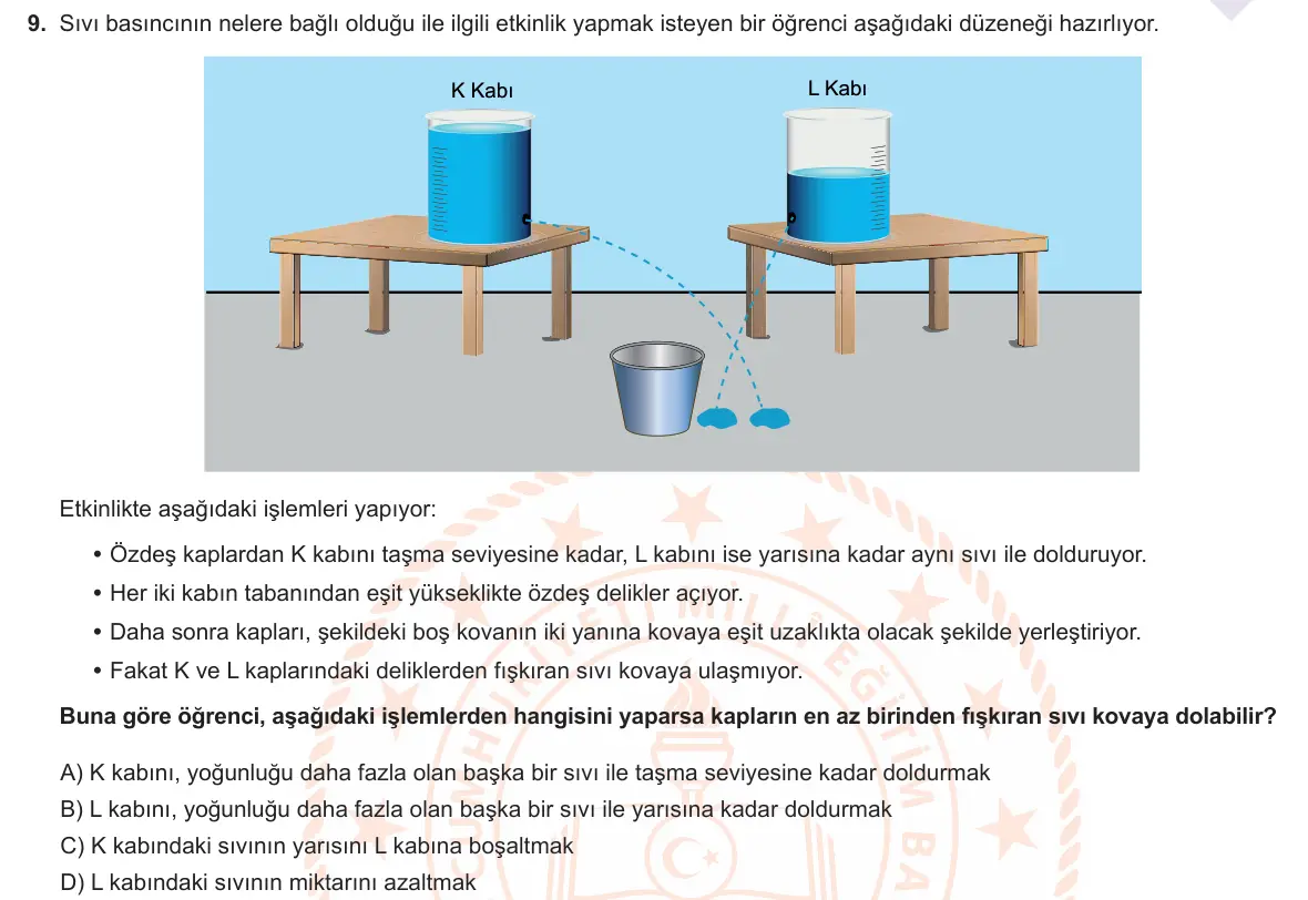 LGS Örnek Soruları Ocak 2021 Sayısal Fen Bilimleri 9. Soru görseli