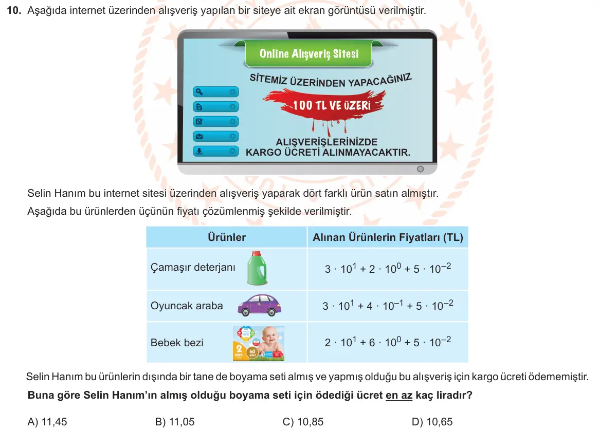 LGS Örnek Soruları Ocak 2021 Sayısal Matematik 10. Soru görseli