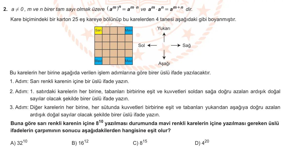 LGS Örnek Soruları Ocak 2021 Sayısal Matematik 2. Soru görseli