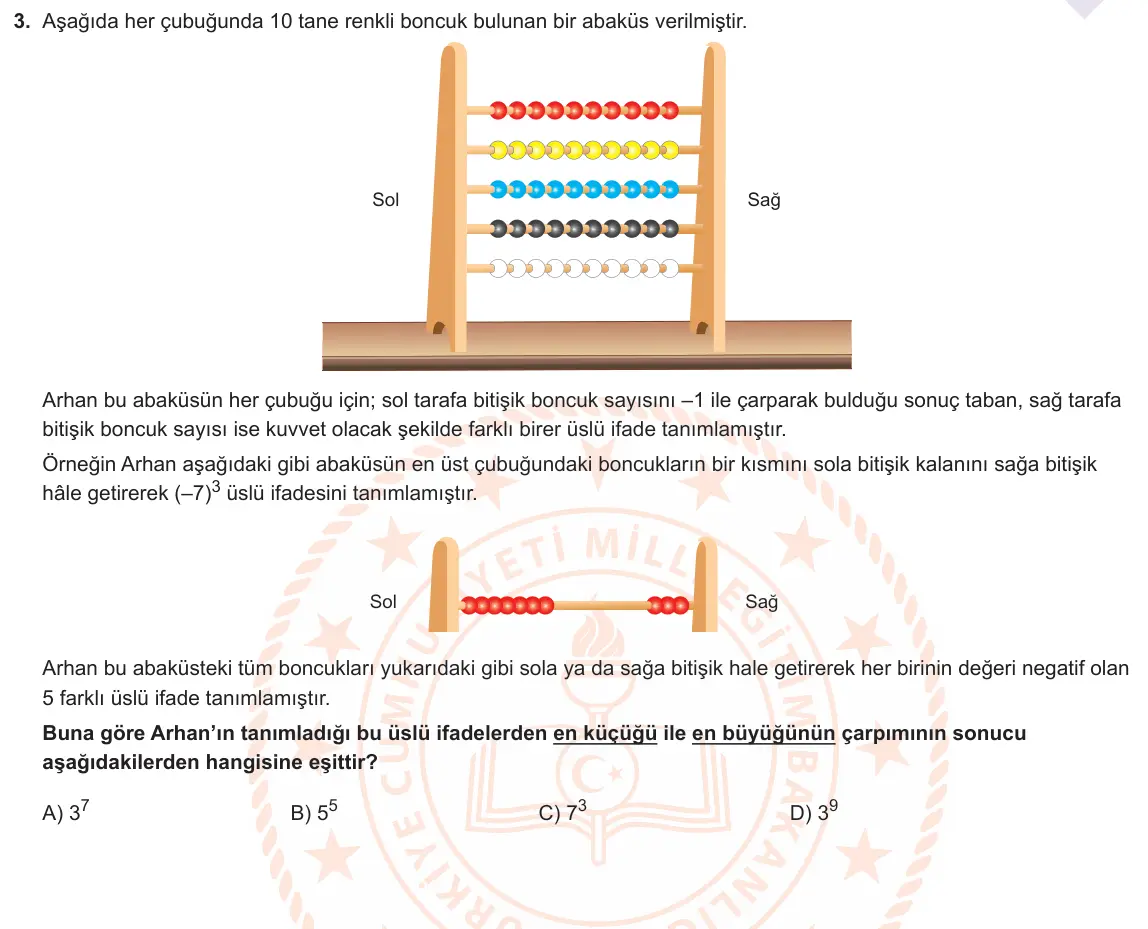 LGS Örnek Soruları Ocak 2021 Sayısal Matematik 3. Soru görseli
