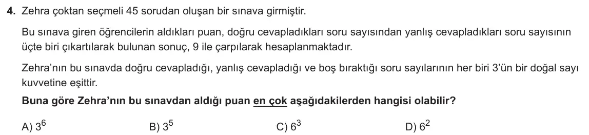 LGS Örnek Soruları Ocak 2021 Sayısal Matematik 4. Soru görseli