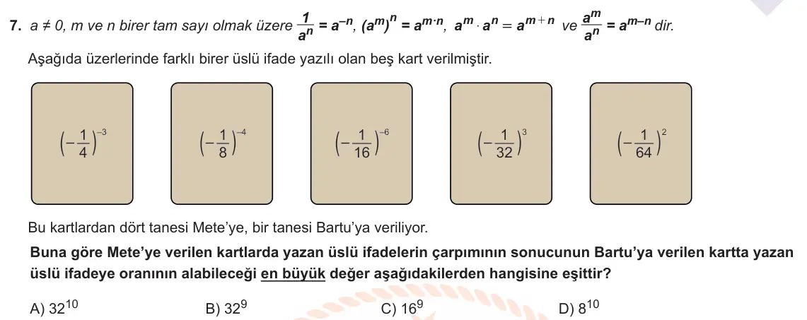 LGS Örnek Soruları Ocak 2021 Sayısal Matematik 7. Soru görseli