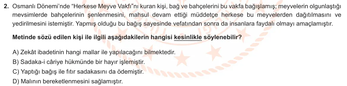 LGS Örnek Soruları Ocak 2021 Sözel Din Kültürü ve Ahlak Bilgisi 2. Soru görseli