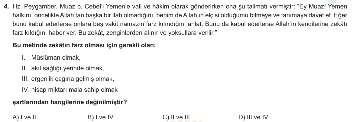 LGS Örnek Soruları Ocak 2021 Sözel Din Kültürü ve Ahlak Bilgisi 4. Soru görseli