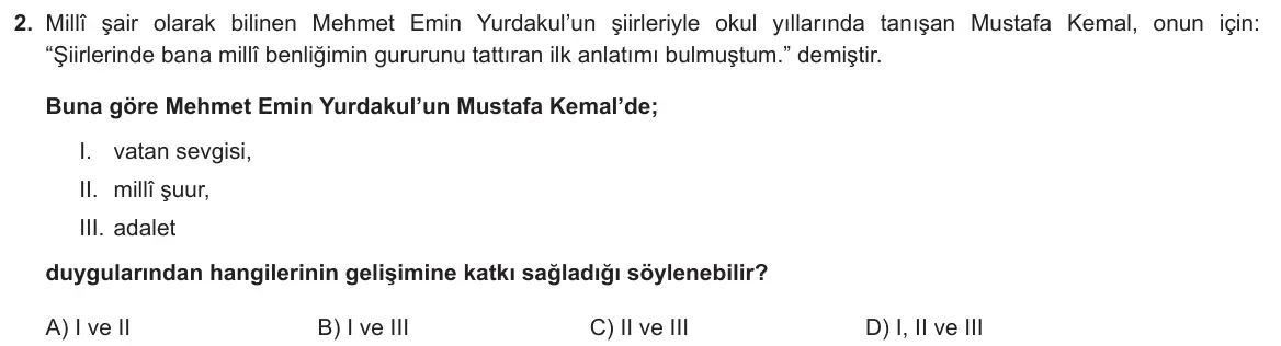 LGS Örnek Soruları Ocak 2021 Sözel T.C. İnkılap Tarihi ve Atatürkçülük 2. Soru görseli