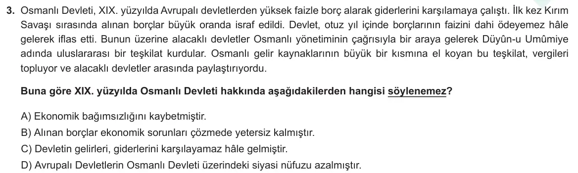 LGS Örnek Soruları Ocak 2021 Sözel T.C. İnkılap Tarihi ve Atatürkçülük 3. Soru görseli