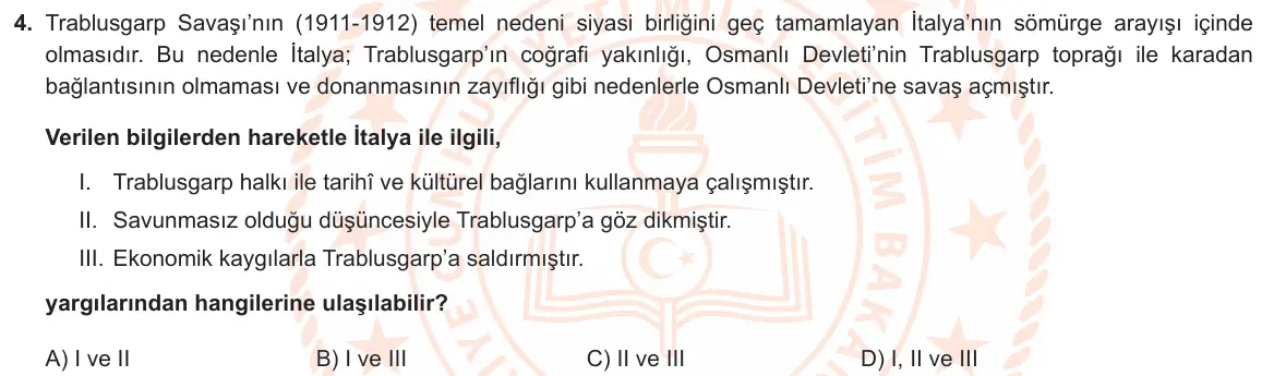 LGS Örnek Soruları Ocak 2021 Sözel T.C. İnkılap Tarihi ve Atatürkçülük 4. Soru görseli