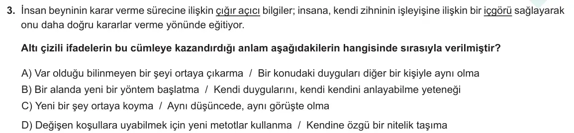 LGS Örnek Soruları Ocak 2021 Sözel Türkçe 3. Soru görseli