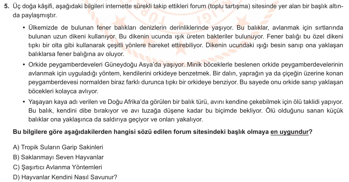 LGS Örnek Soruları Ocak 2021 Sözel Türkçe 5. Soru görseli