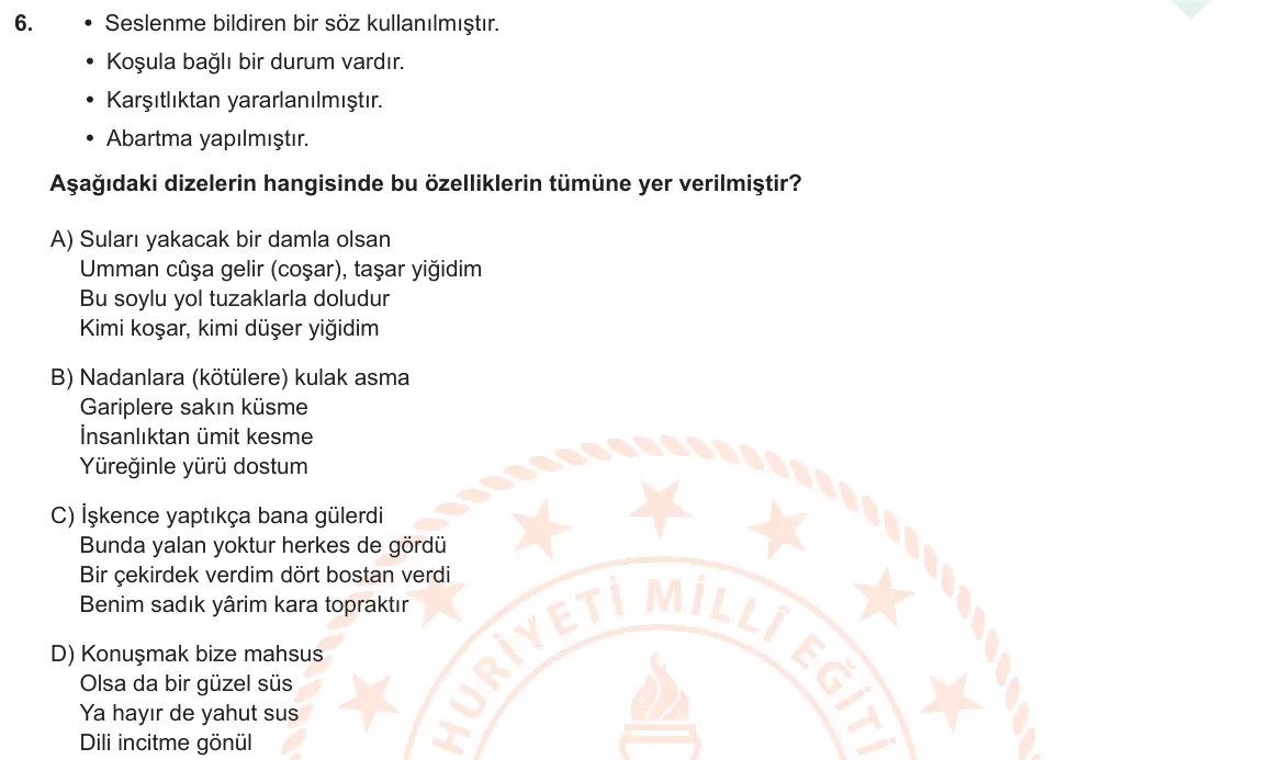 LGS Örnek Soruları Ocak 2021 Sözel Türkçe 6. Soru görseli