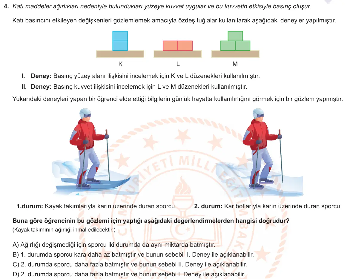 LGS Örnek Soruları Şubat 2021 Sayısal Fen Bilimleri 4. Soru görseli