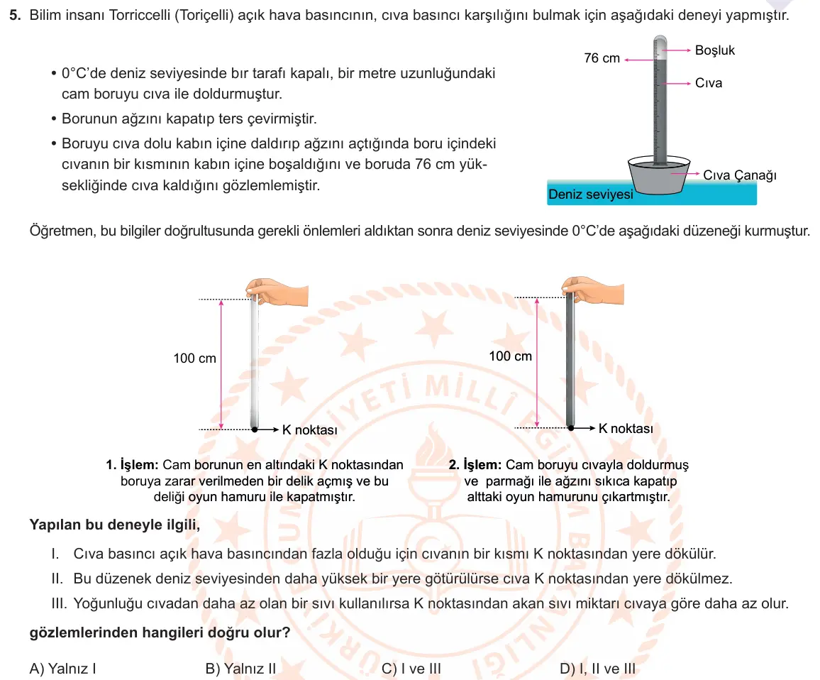 LGS Örnek Soruları Şubat 2021 Sayısal Fen Bilimleri 5. Soru görseli