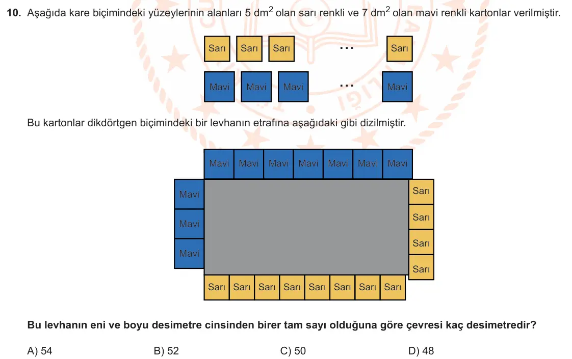 LGS Örnek Soruları Şubat 2021 Sayısal Matematik 10. Soru görseli