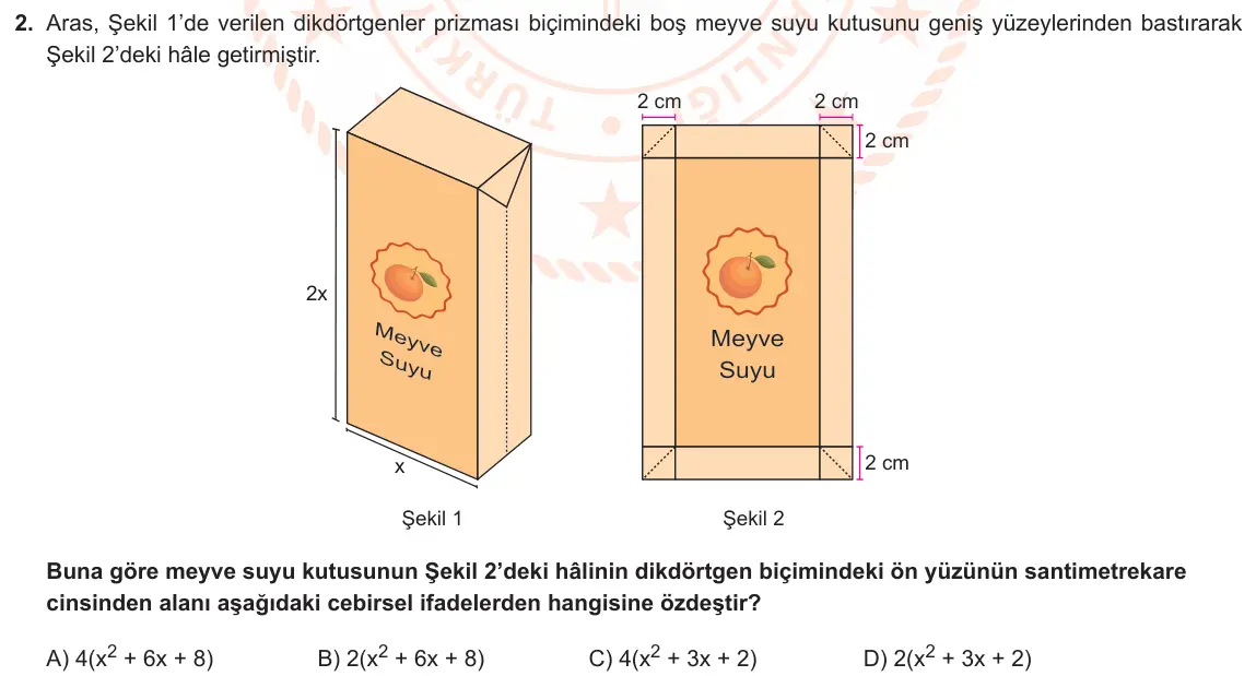LGS Örnek Soruları Şubat 2021 Sayısal Matematik 2. Soru görseli