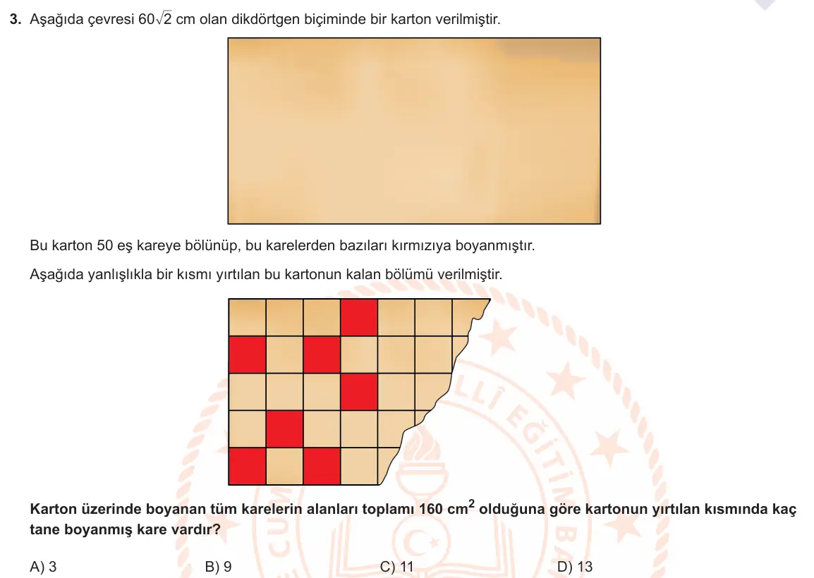 LGS Örnek Soruları Şubat 2021 Sayısal Matematik 3. Soru görseli