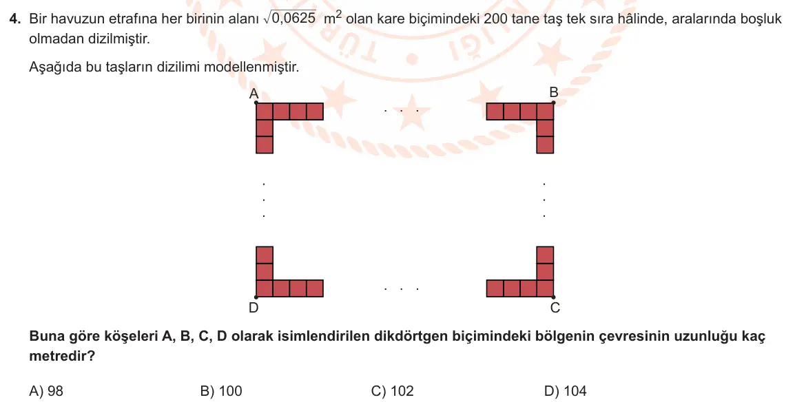 LGS Örnek Soruları Şubat 2021 Sayısal Matematik 4. Soru görseli