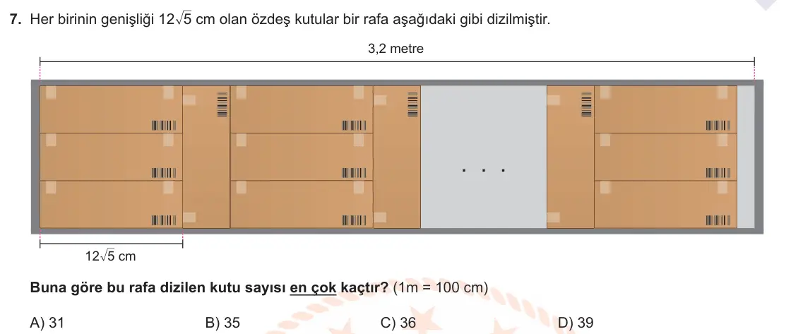 LGS Örnek Soruları Şubat 2021 Sayısal Matematik 7. Soru görseli