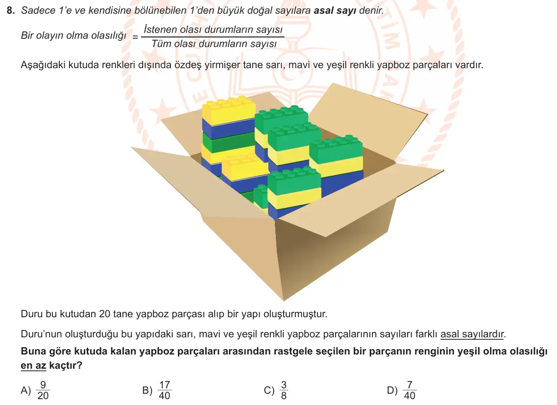 LGS Örnek Soruları Şubat 2021 Sayısal Matematik 8. Soru görseli