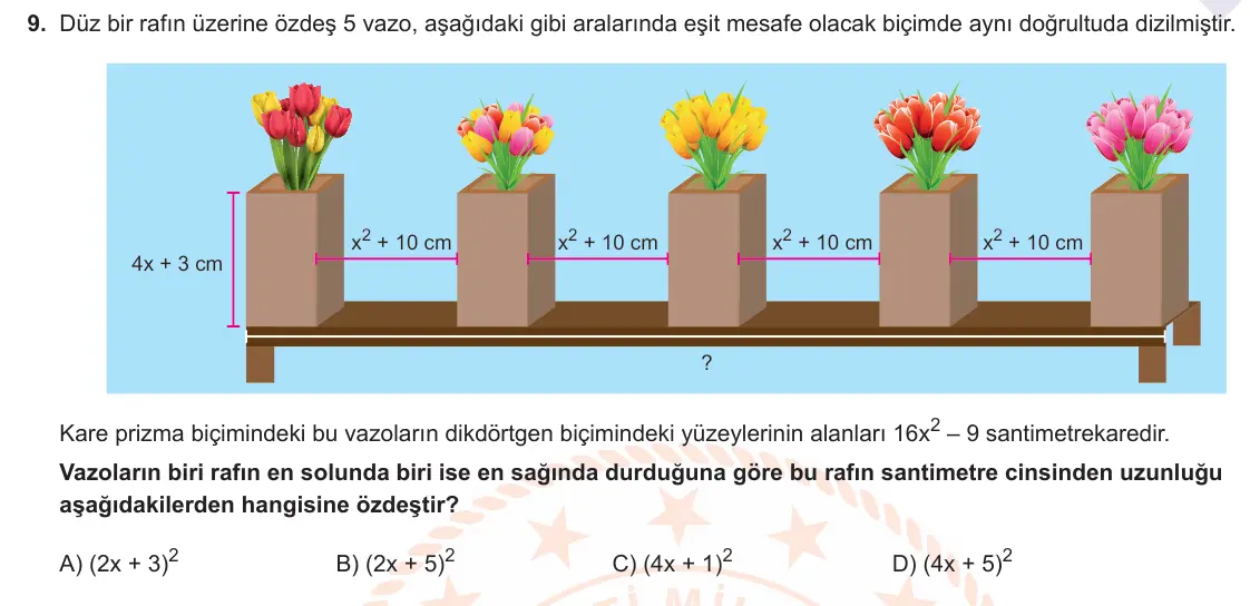 LGS Örnek Soruları Şubat 2021 Sayısal Matematik 9. Soru görseli