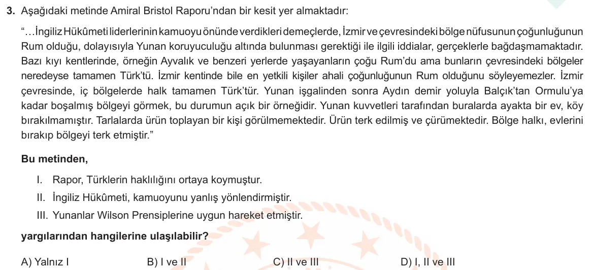 LGS Örnek Soruları Şubat 2021 Sözel T.C. İnkılap Tarihi ve Atatürkçülük 3. Soru görseli