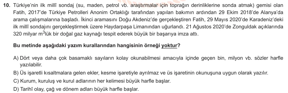 LGS Örnek Soruları Şubat 2021 Sözel Türkçe 10. Soru görseli