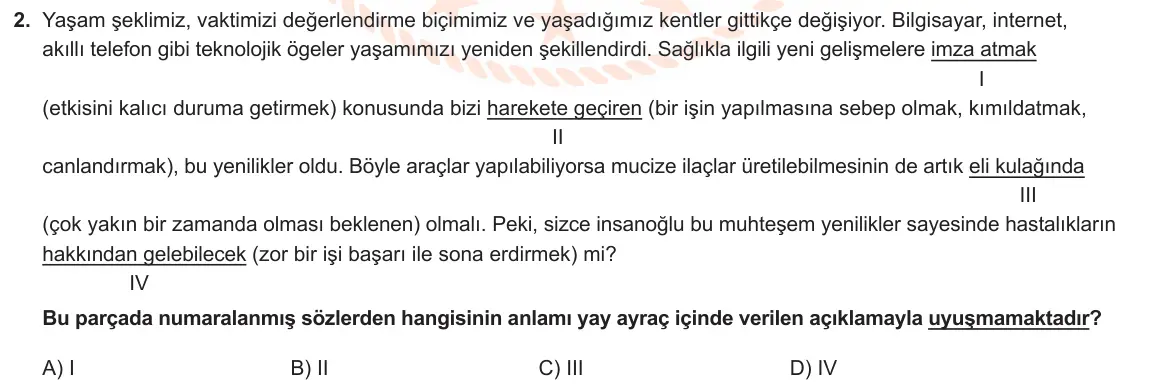 LGS Örnek Soruları Şubat 2021 Sözel Türkçe 2. Soru görseli