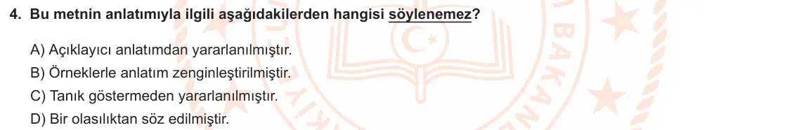 LGS Örnek Soruları Şubat 2021 Sözel Türkçe 4. Soru görseli