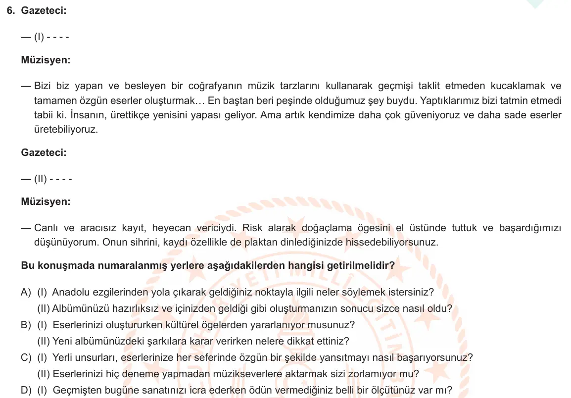 LGS Örnek Soruları Şubat 2021 Sözel Türkçe 6. Soru görseli