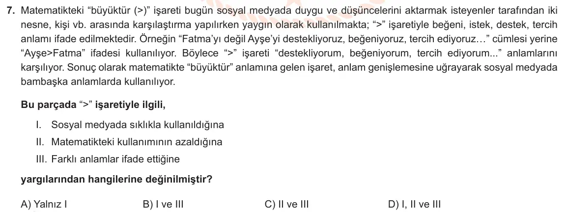 LGS Örnek Soruları Şubat 2021 Sözel Türkçe 7. Soru görseli