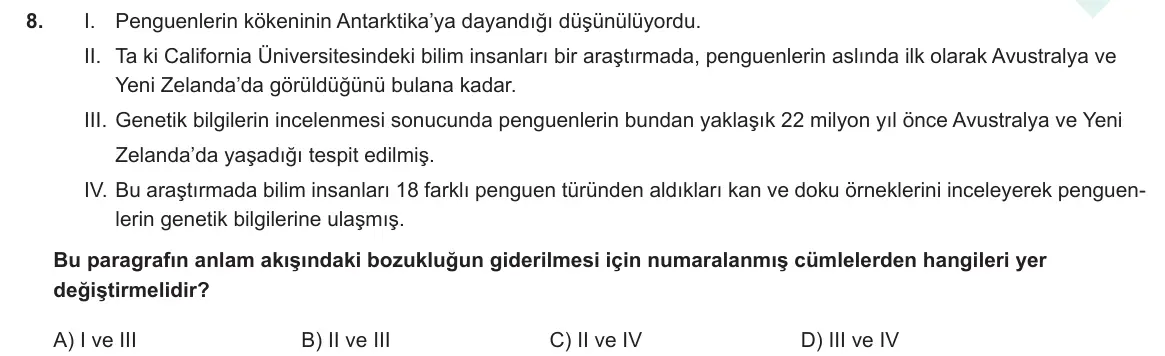 LGS Örnek Soruları Şubat 2021 Sözel Türkçe 8. Soru görseli