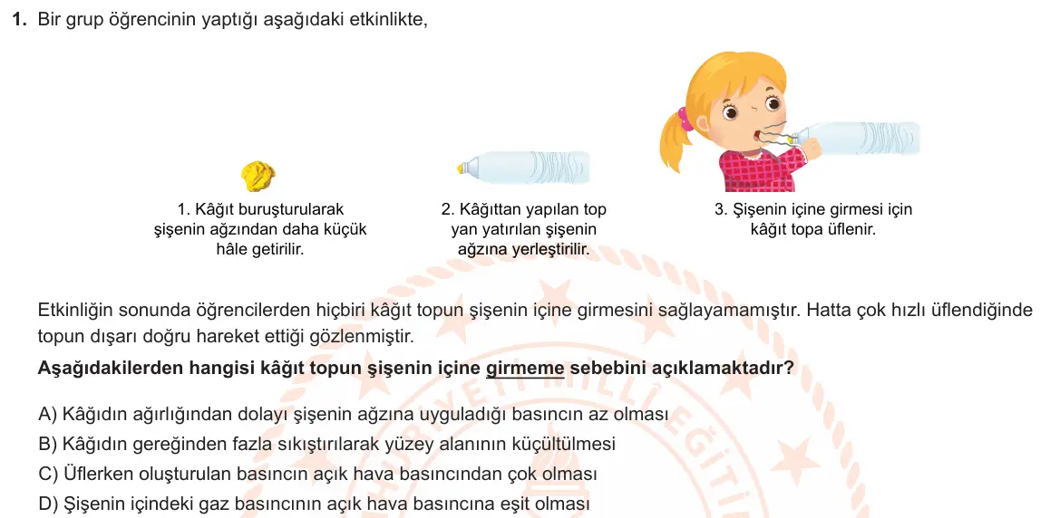 LGS Örnek Soruları Aralık 2021 Sayısal Fen Bilimleri 1. Soru görseli