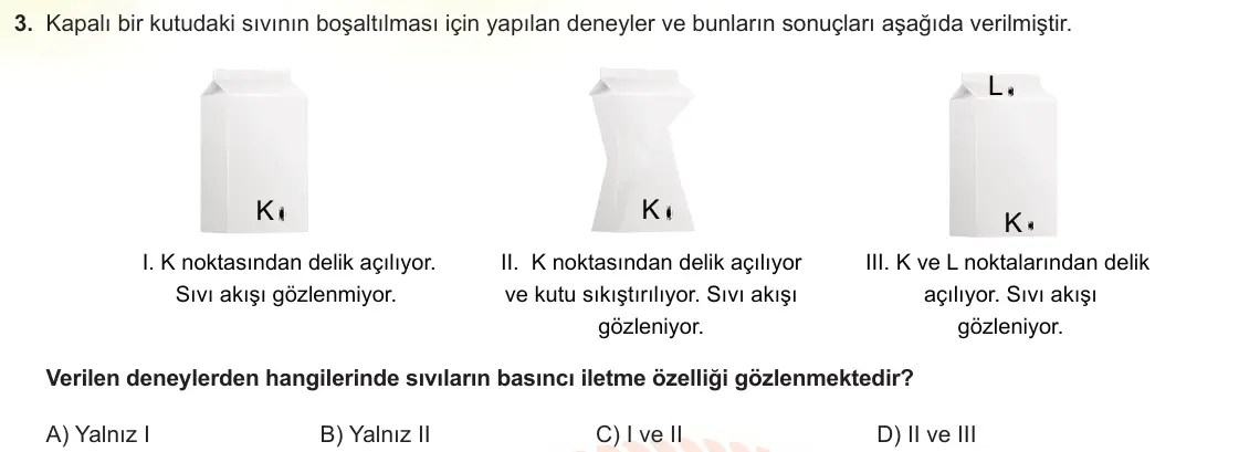 LGS Örnek Soruları Aralık 2021 Sayısal Fen Bilimleri 3. Soru görseli