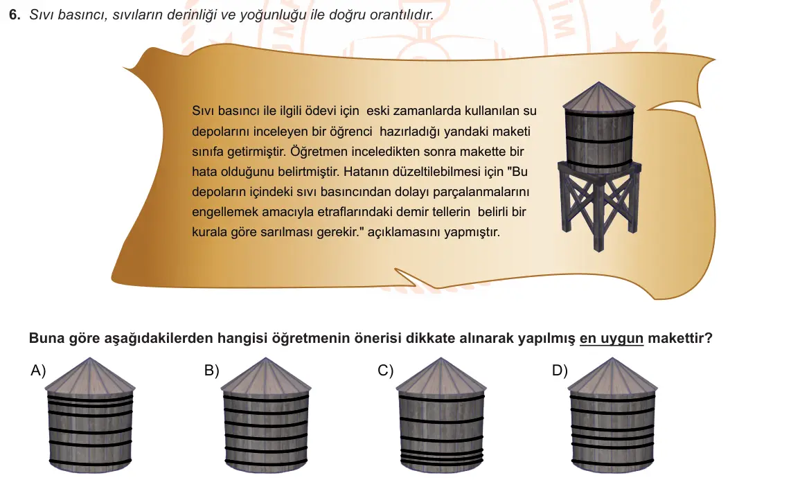 LGS Örnek Soruları Aralık 2021 Sayısal Fen Bilimleri 6. Soru görseli