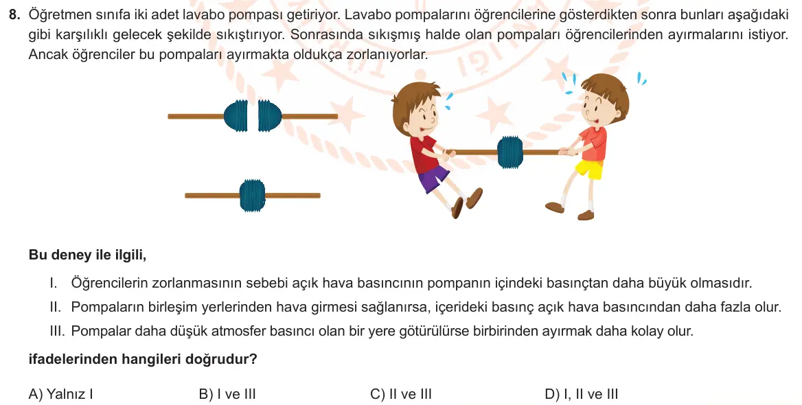 LGS Örnek Soruları Aralık 2021 Sayısal Fen Bilimleri 8. Soru görseli