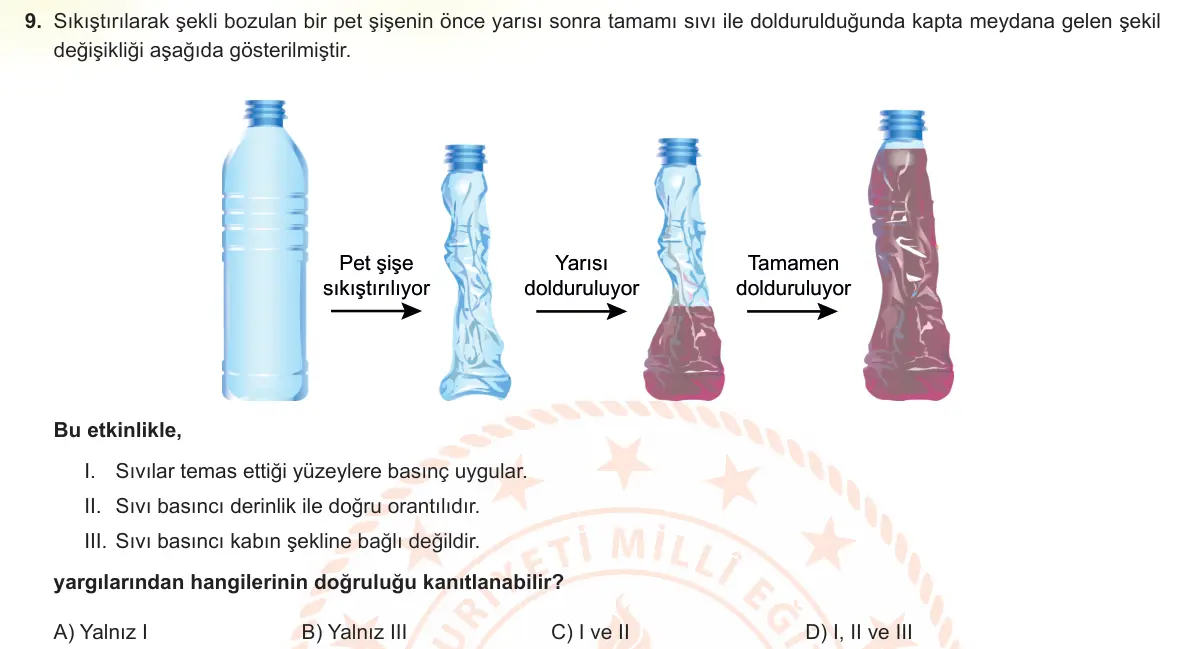LGS Örnek Soruları Aralık 2021 Sayısal Fen Bilimleri 9. Soru görseli