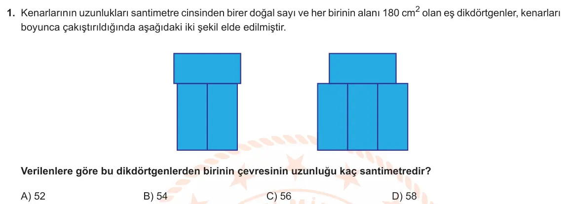 LGS Örnek Soruları Aralık 2021 Sayısal Matematik 1. Soru görseli