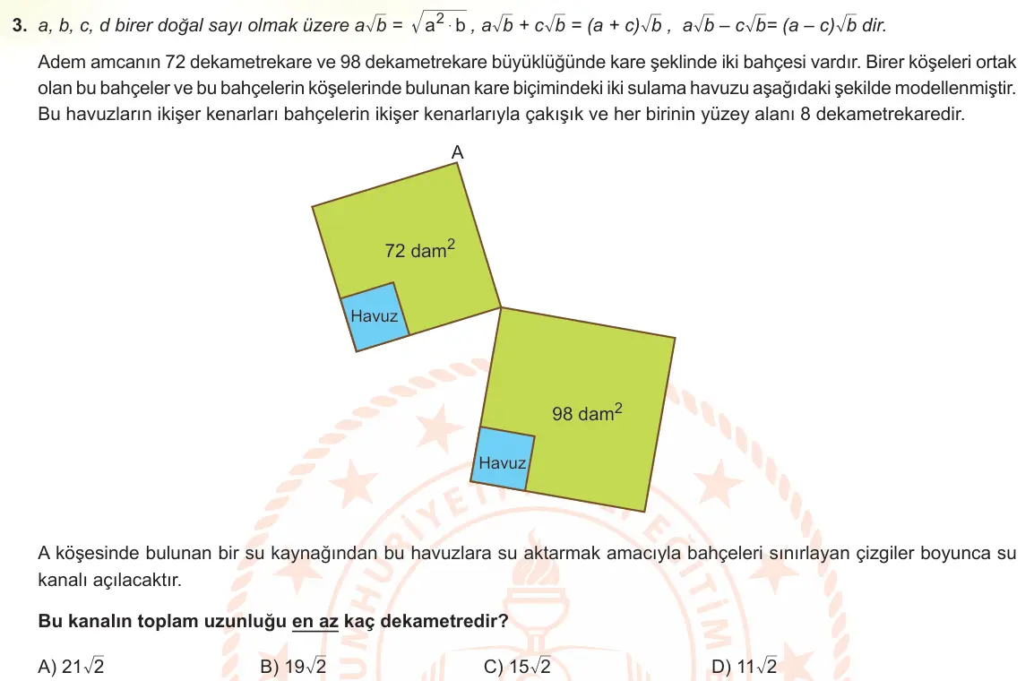 LGS Örnek Soruları Aralık 2021 Sayısal Matematik 3. Soru görseli